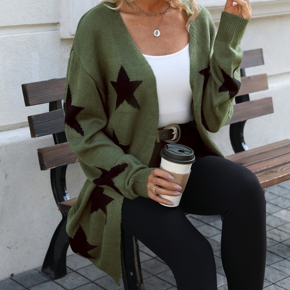 Cupshe Olive Star Pattern Cardigan